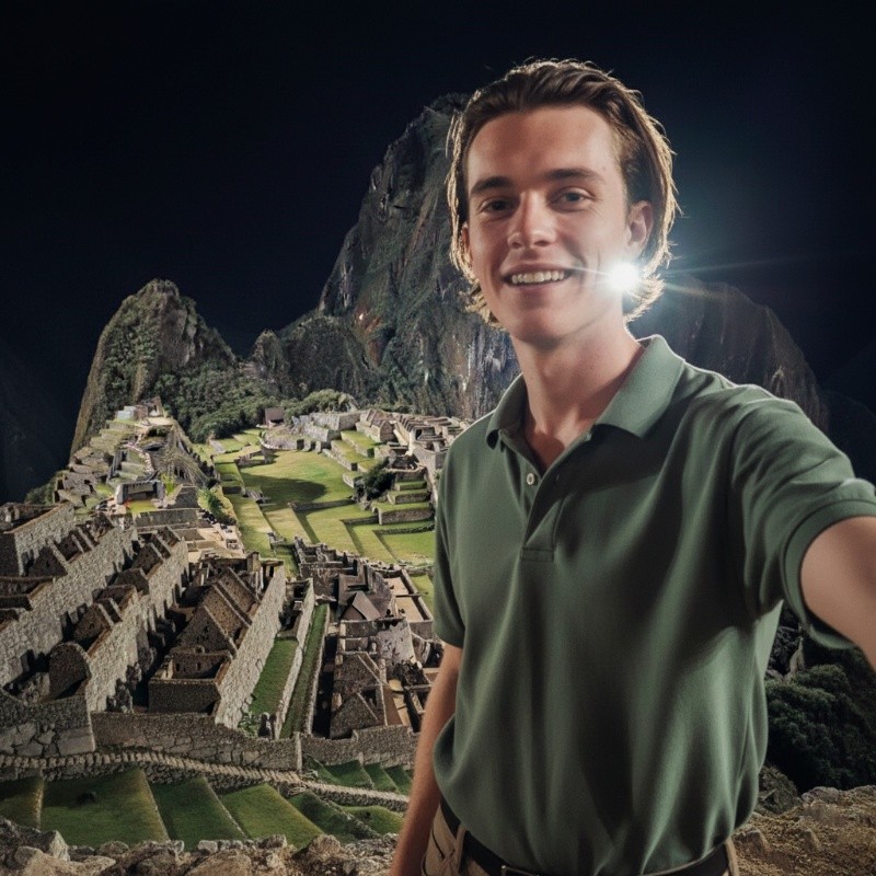 Slefie à noite em Machu Picchu