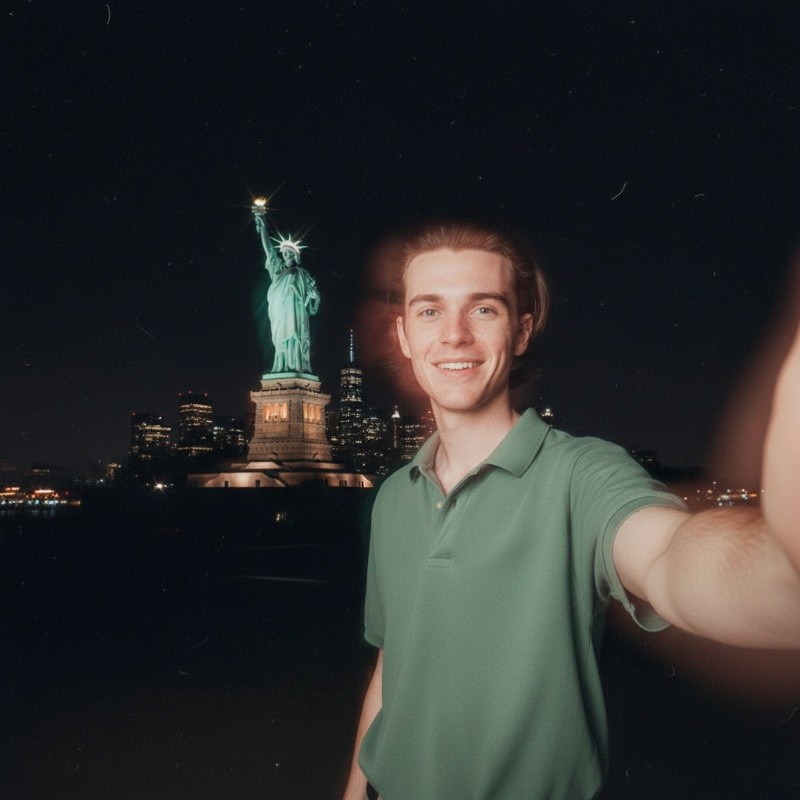 Selfie à noite na Estatua da Liberdade